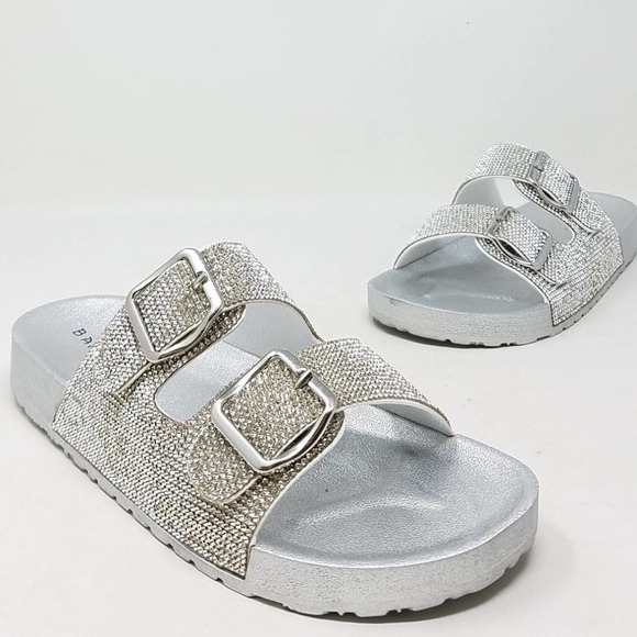 Shoes - NEW Silver Sparkle Buckle Slides